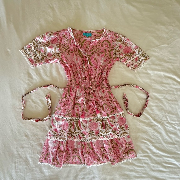 Darlington Isle Floral Lace Ashton Pink Tiered Summer Mini Dress Size Medium - Picture 4 of 10